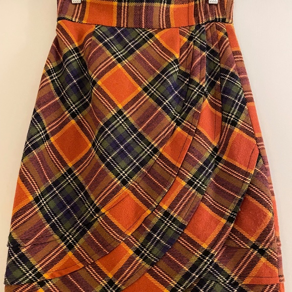 Anthropologie Plenty by Tracy Reese Easy Keeper Plaid Skirt Orange - Picture 2 of 6